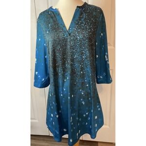 Simply Aster Blue Tunic Top Dress 3/4 Sleeve V-Neck Size XL